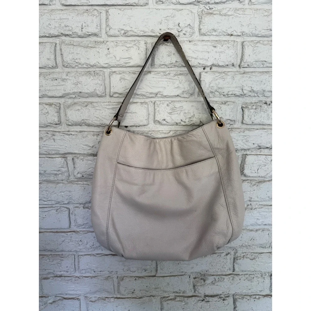 Michael Kors Beige Leather Hobo‎ Bag Gold Hardware Designer Purse Shoulder Bag